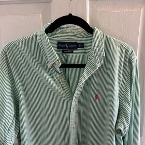 Ralph Lauren Men's Green Striped Button Down Shirt